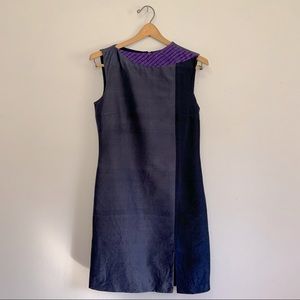 TSV Blue Silk Dress with Purple Embroidered Accent